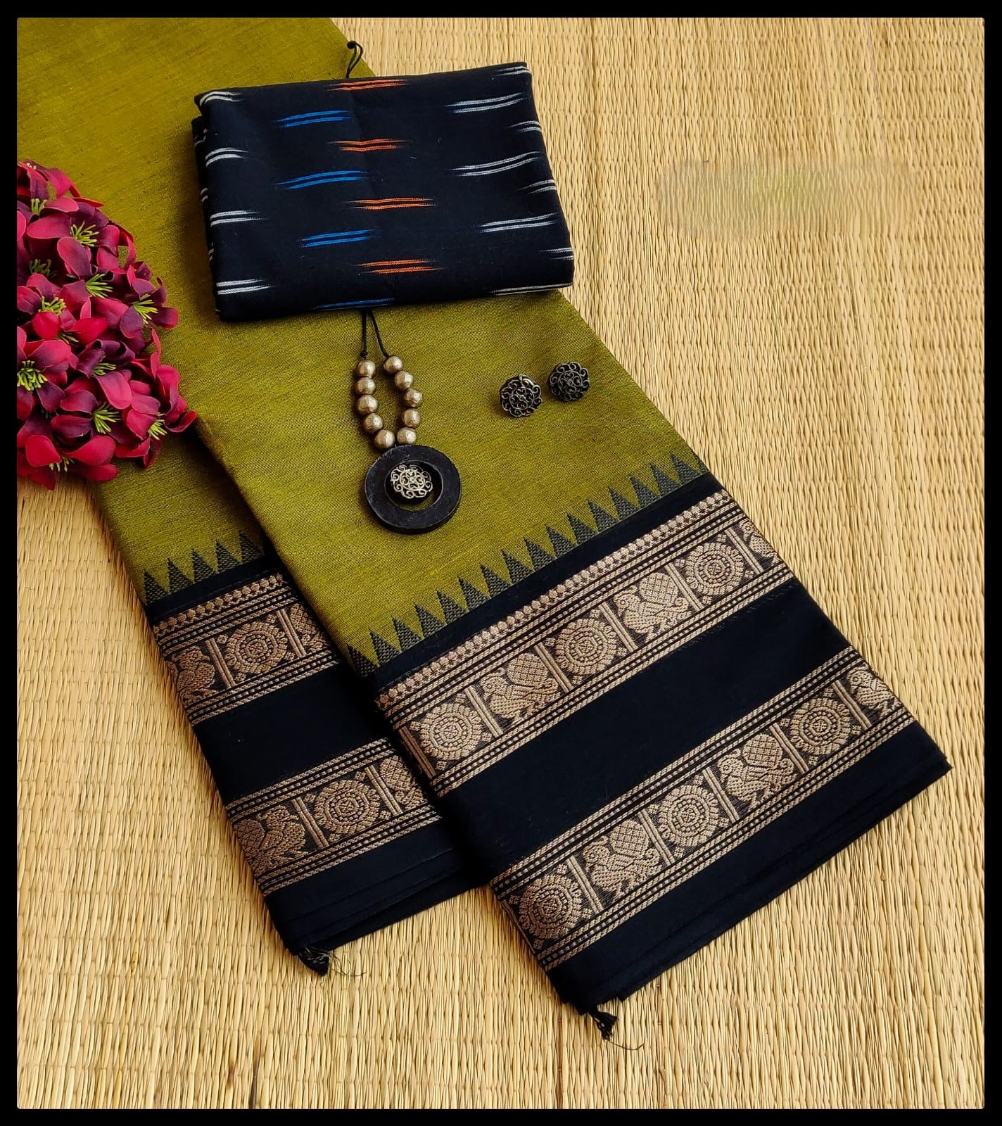 Deep Purple Animal Motif Zari Border Chettinad Cotton Saree